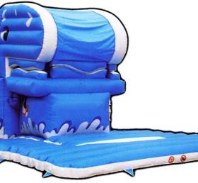 T8-422 Escalera inflable para niños con tobogán gigante de ballena azul