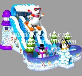 T8-1444 Bear invierno muñeco de nieve tobogán seco diapositiva inflable de Navidad