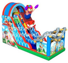T8-1521 Diapositiva inflable para niños con diapositiva de salto de dibujos animados