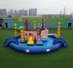 T6-607 Tema pirata Parque acuático móvil Piscina inflable con tobogán, adecuado para actividades de fiestas infantiles