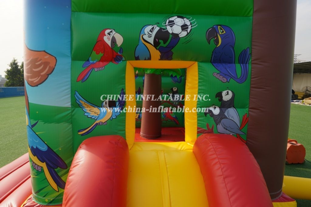 T2-005B Inflatable Combo With Slide Palm Trees Parrot Animal Theme