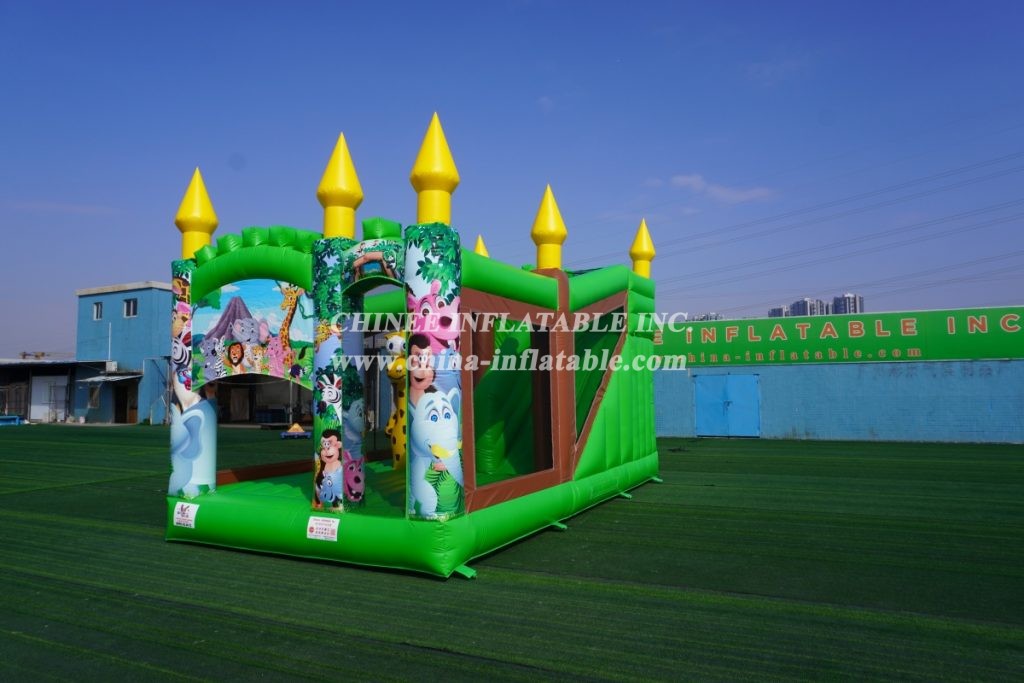 T5-1002F Jungle Safari Bouncy Castle Combo Slide Outdoor Kids Jumping Castle