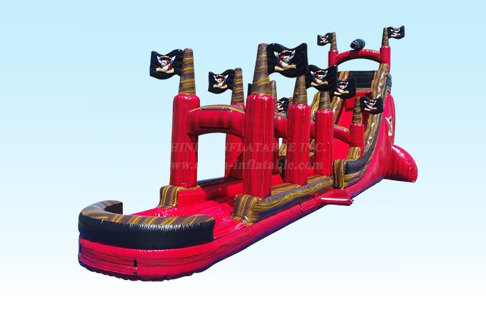 T8-4084 22Ft Red Pirate Waterslide With Slip N Dip