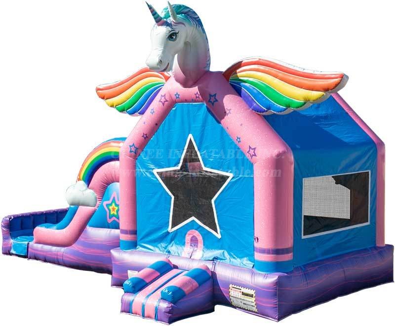 T2-4418 Rainbow Unicorn Jumping Bouncy Castle With Slide