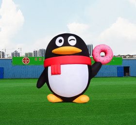 S4-627 Inflable caricatura animal personalizado pingüino sosteniendo donas